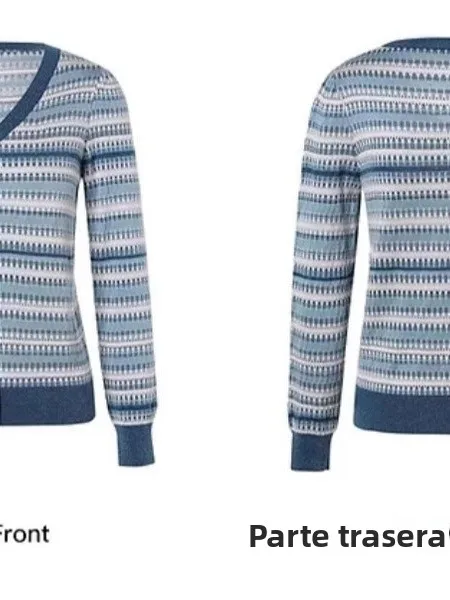Abrigo de Lana para Mujer Kale Sound, Diseño de Rayas Adelgazantes, Estilo Casual de Moda Otoño Invierno, Cuello en V, Manga ...