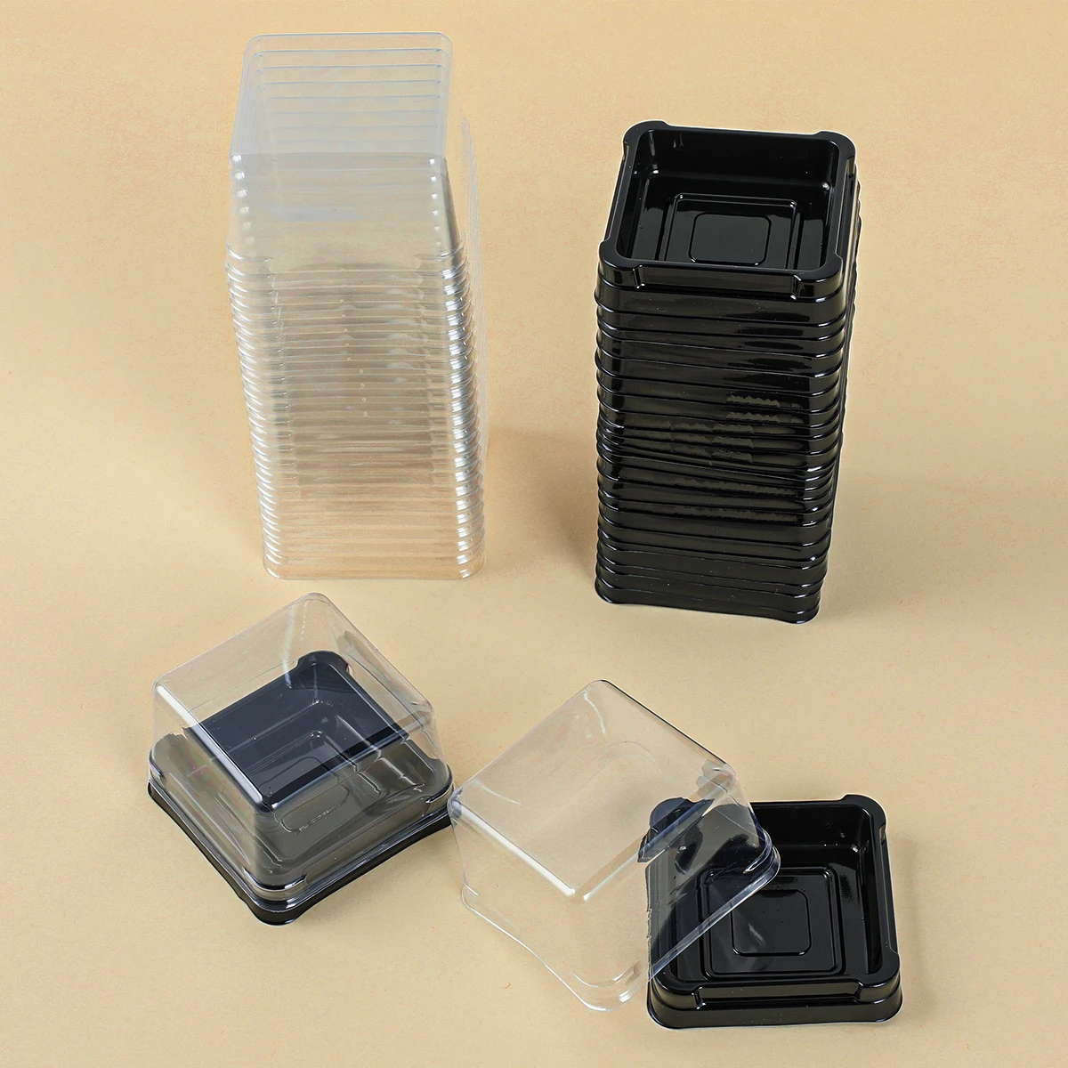 50pcs Plastic Square Moon Cake Boxes Egg-Yolk Puff Container Golden Packing Box Square Blister Egg Yolk Candy Box