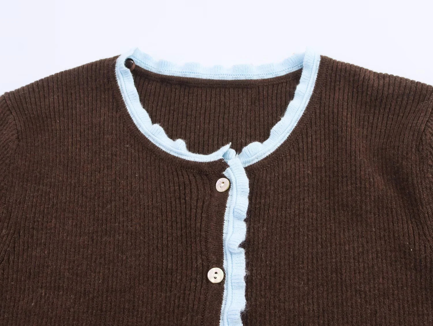 ZERAINS 2025 خريف جديد ملابس نسائية حلوة وعصرية رقبة مستديرة دانتيل اللون حظر سترة محبوكة بأكمام قصيرة #3