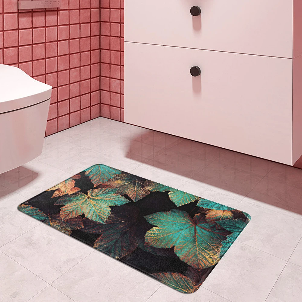 Tropical Green Leaf Bath Mat Bathroom anti slip Bath Rugs Carpet Green Leaves Flowers Home Decor Doormat Soft Entry Door Mat