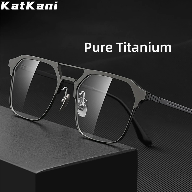 KatKani New High-End Fashion Glasses Ultra-Light Retro Square Pure Titanium Optical Prescription Eyeglasses Frame For men 9204