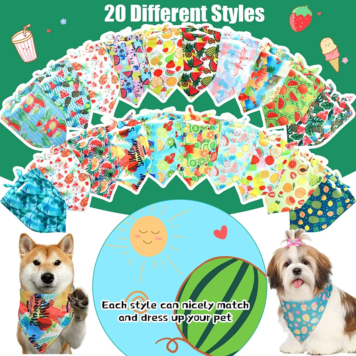 20 Pieces Dog Bandana Scarf Triangular Bibs Pet Summer Flamingo Fruit Hawaii Dog Bandana For Small Medium Large Dogs Cats