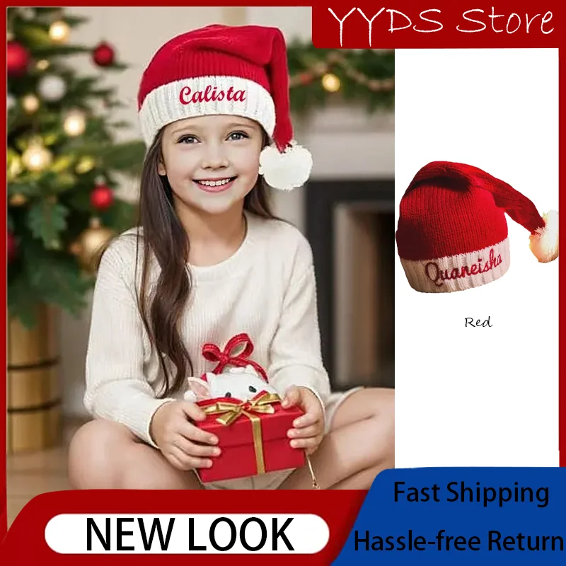 

Классические красные рождественские вязаные шапки — изготовленные на заказ шапки с вышивкой для родителей и детей, идеальный рождественский подарок для детей
