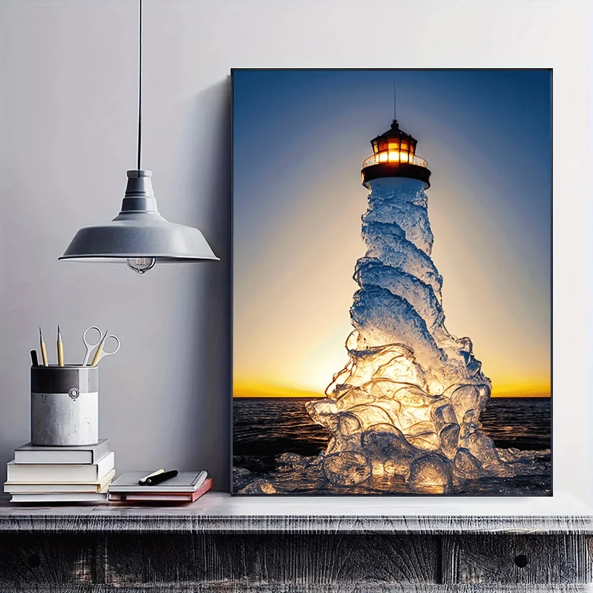 Ice Lighthouse 5D DIY Diamond Painting Kit, Round Acrylic Diamond Mosaic Art Set for Home and Wall Decor, Frameless Gift