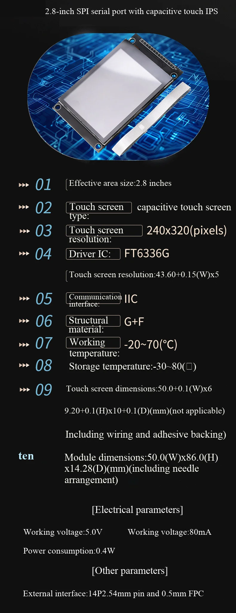 1,28/1,54-Zoll rundes TFT-Modul mit 240x240 hochauflösendem IPS-Vollbild-LCD-Display in Vollfarben-RGB – Detail 11