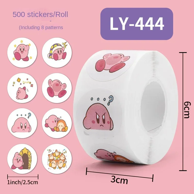 500pcs Kirby Cartoon Stickers Rolls Type Anime Phone Notebook Laptop Envelope Label Decoration Kids Self-adhesive Sticker Gift