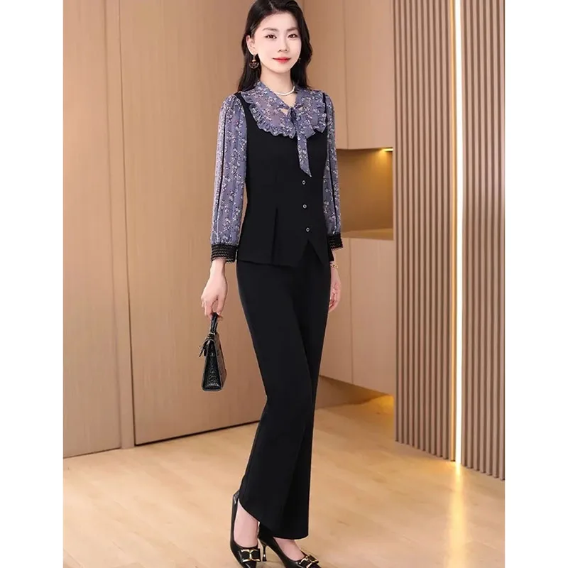 Autumn Women Fashion Long Sleeved Loose 2PCS Spring Female Large Size 4XL Two-piece Set European Ladies Lace Up Patchwork Outfit