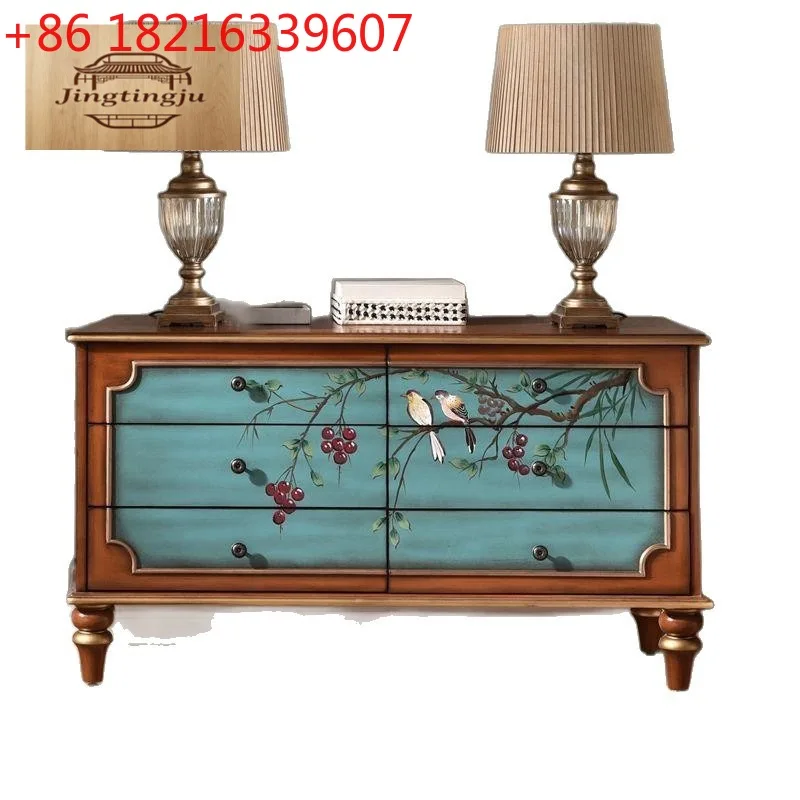 YAO American country solid wood porch cabinet painted bedroom TV cabinet 0.65 meters high, short end of bed