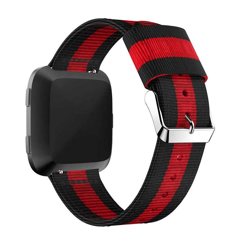 Fitbit Versa 用調節可能な織ナイロン交換用時計ストラップ - ブラック / レッド