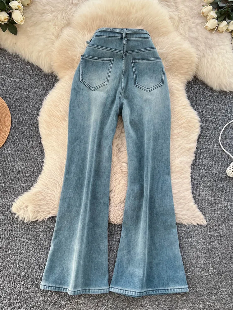 High Waist Bell Bot Jeans Women's Slim Fit Denim Pants Belted American Sle Hot Girl Autumn Faion New Arrival