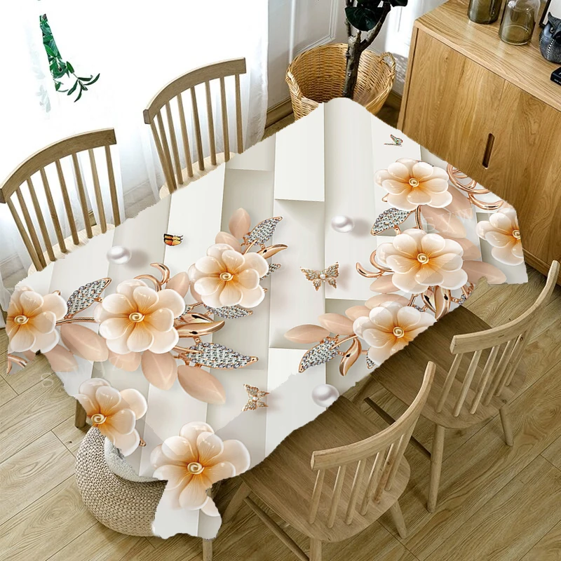 

Rectangular Floral Tablecloth Linen Stain Resistant Tablecloth Wedding Centerpieces for Tables Kitchen Table Decoration