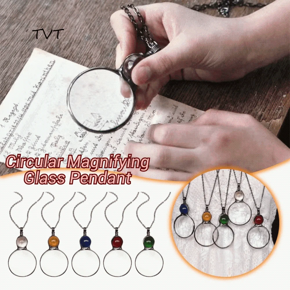 Metal Circular Magnifying Glass Pendant Reading Amplifier Fashion Sweater Chain Pendant BoHo Style Portable