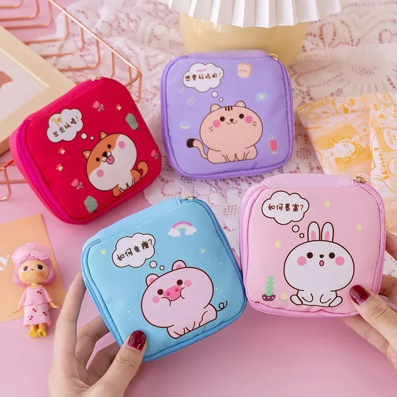 Cute Mini Cosmetic Bag Cartoon Coin Purse Women Small Sanitary Napkin Storage Bag Lipstick Makeup Pouch Cosmetic Organizer Bags