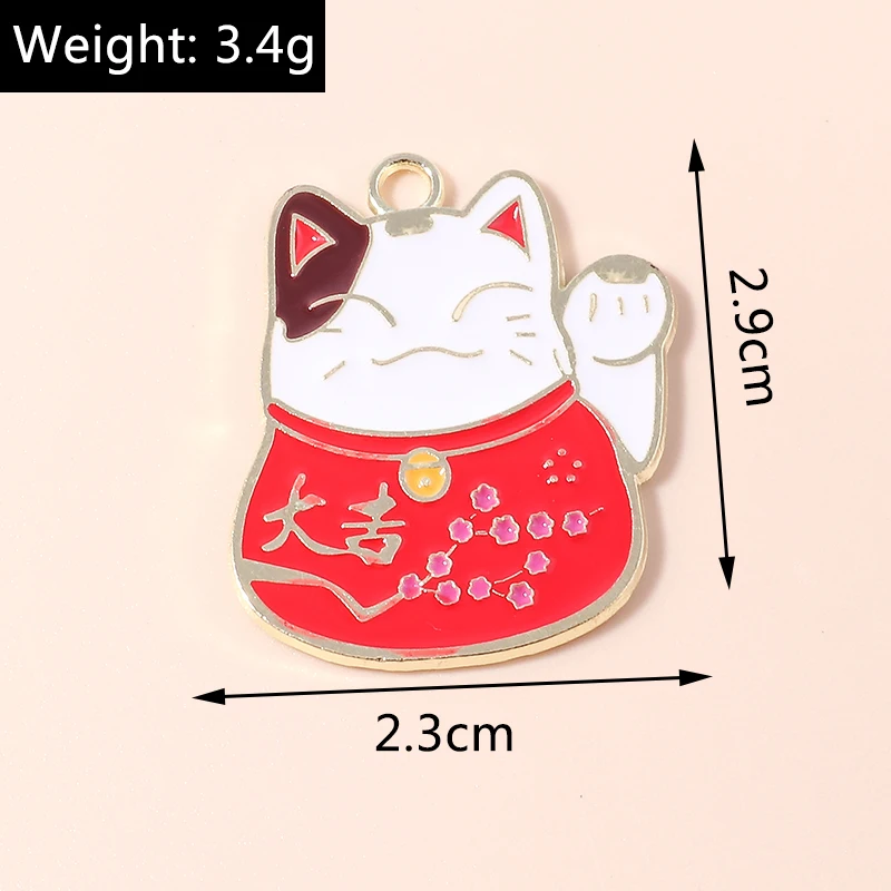 10pcs Lovely Chinese Lucky Cat Charms for Jewelry Making Handmade DIY Cute Animal Charms Pendants Necklaces Earrings Accessories