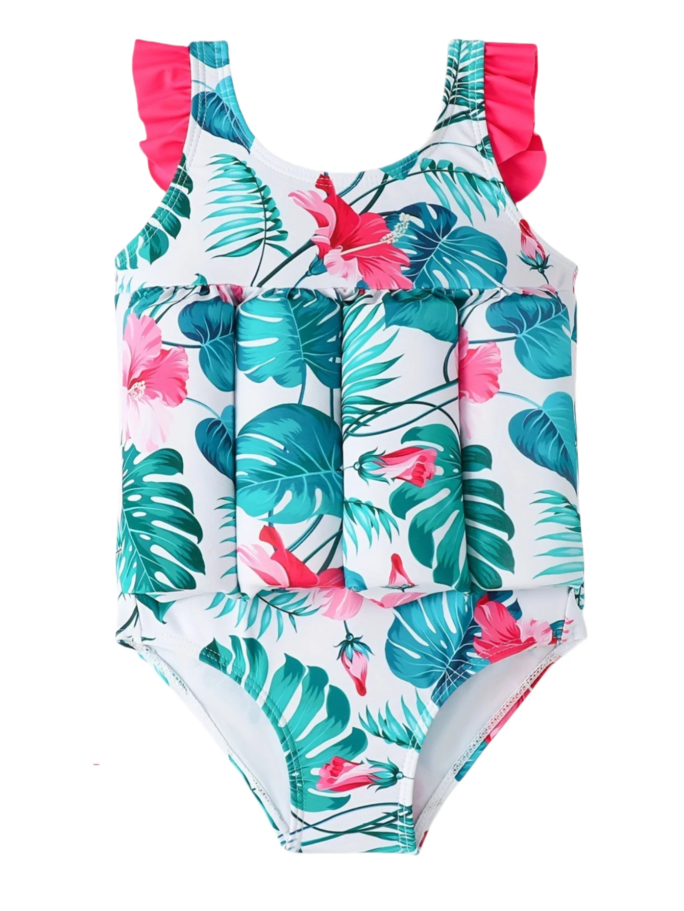 

Детский слитный купальник с рюшами на рукавах, со съемным регулируемым жилетом-поплавком, облегающий, для тренировок на пляже летом