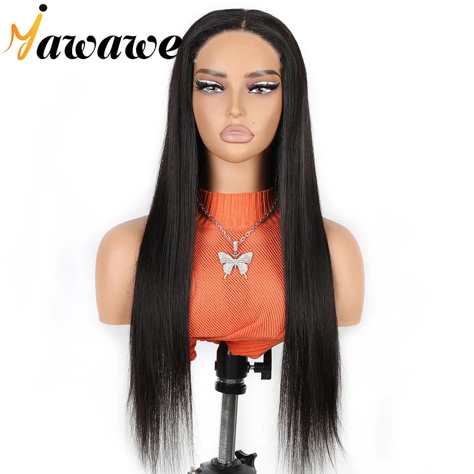 Yawawe-Perruques préplumées sans colle, cheveux humains, cheveux raides, devant en dentelle HD, Prêt à porter, Wear and Go