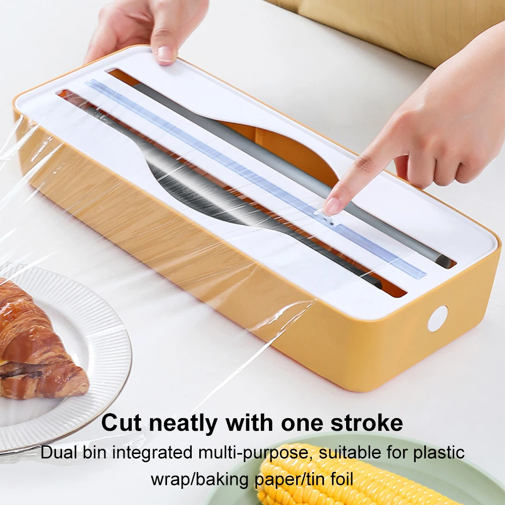Dual-Slot Cling Film Cutter Space Saving Refillable Wrap Dispenser Kitchen Two Way Cutter Kitchen Tool