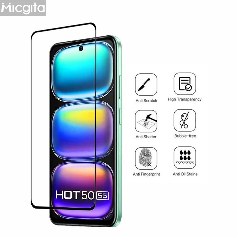 For Infinix hot 50 Tempered Glass 9H Anti-Scratch Front Protector and Soft Fiber Camera film For hot 50