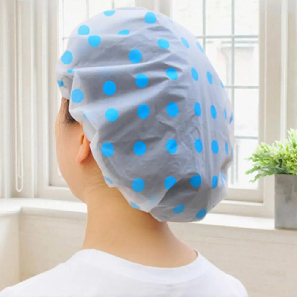 Lovely Dots Thickened Waterproof Transparent Shower Cap Bathroom Bathing Hat Oil Fume Cap Spa Hair Salon Bathroom Accessories