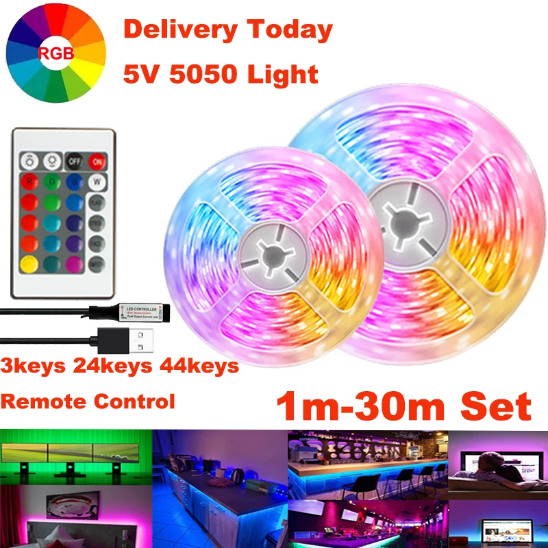 LED światło do pokoju kolor światła LED RGB 5V USB pilot LED 5050 taśma TV LED podświetlenie dekoracja sypialni 5m 10m 15m 20m 30m