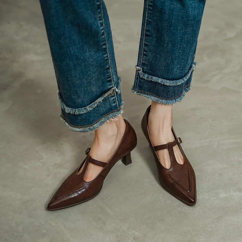 2026 new spring autumn women pumps natural leather 22-25 cm cowhide+sheepskin pointed toe high heel women shoes fashion loafers