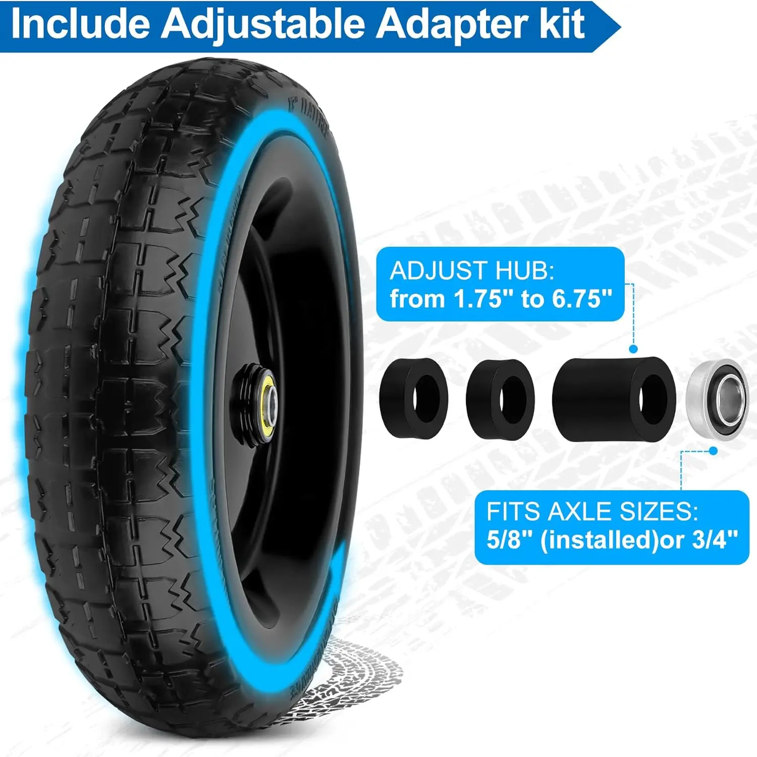 Rodas sólidas sem chapas de 13 polegadas com furo de 5/8", espaçadores e pinos para carrinho de mão, carrinho de jardim - pacote com 4