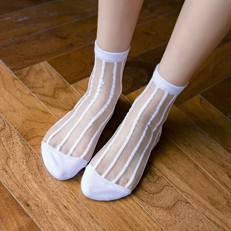 Letnie skarpetki damskie przepuszczalne przezroczyste Polka Dot kryształowe jedwabne skarpetki ultracienkie oddychające czarne białe elastyczne długie skarpetki Sox — zdjęcie 7