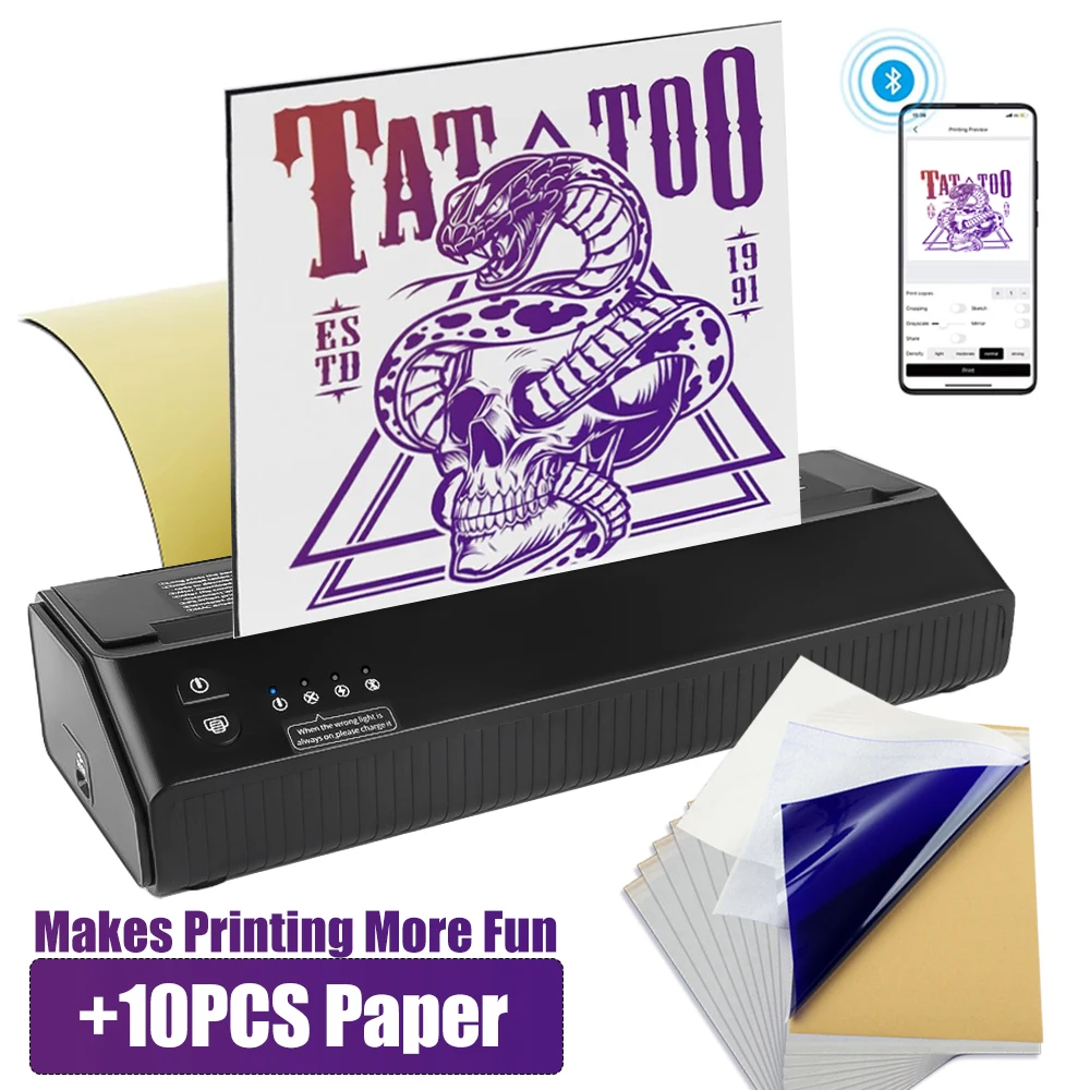 Portable Wireless Thermal Tattoo Stencil Transfer Printer Thermocopier A4 Size Bluetooth&PC Connection For IOS Android System