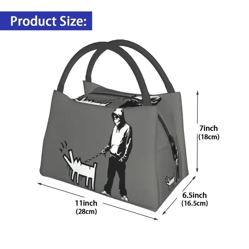 Banksy Thug With A Barking Dog Insulated Lunch Bags for Women Street Art Graffiti Resuable Cooler Thermal Bento Box Work Travel