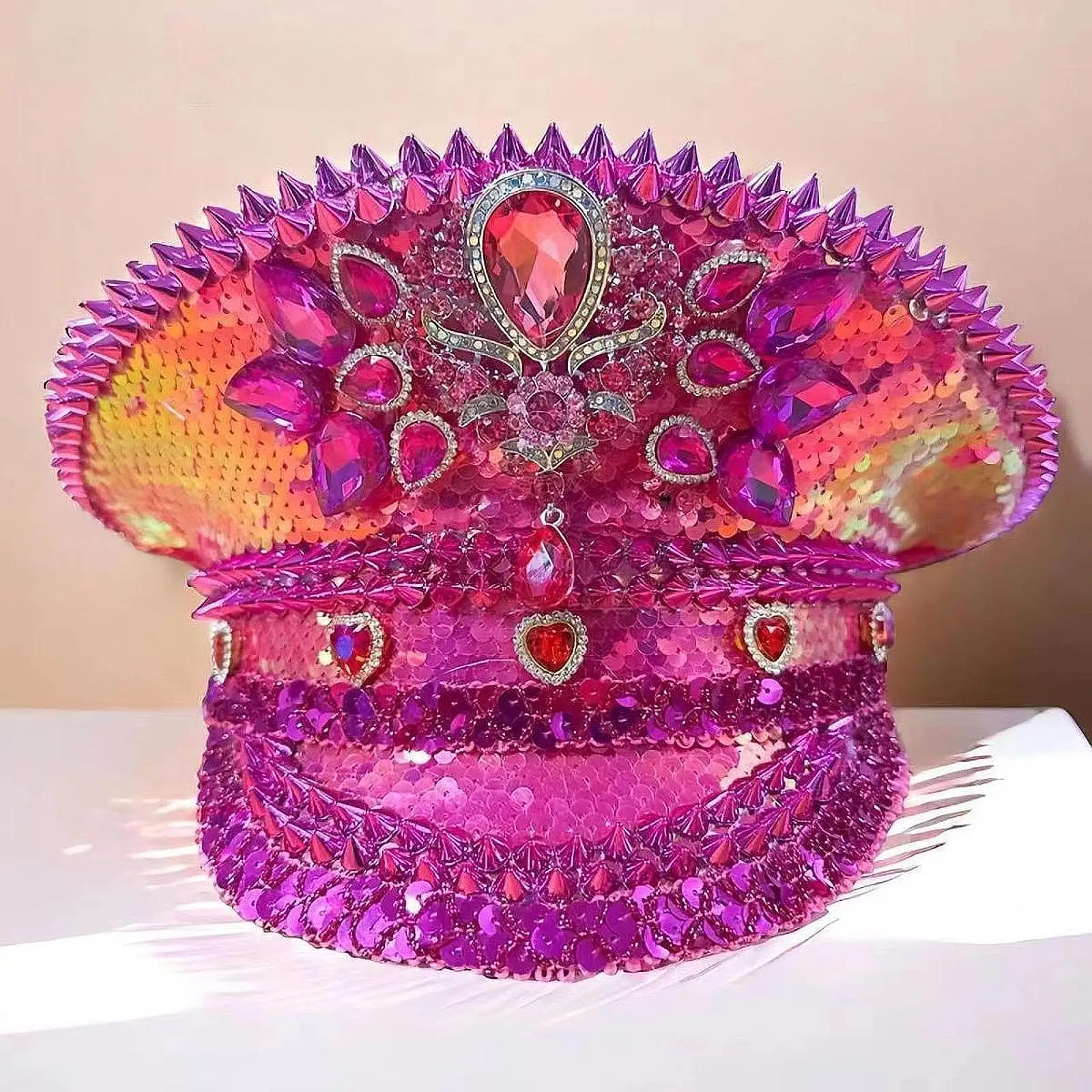 

Rhinestones Studs Costume Hat Decoration Flat Cap for Stage Performance Dress up