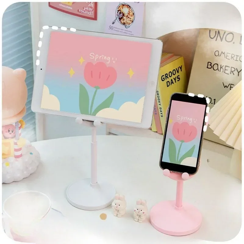 Pink Phone Holder Desktop Cell Phone Stand For iPhone 13 14 Samsung Smartphone Adjustable Lovely Rabbit Cartoon Table 1pcs