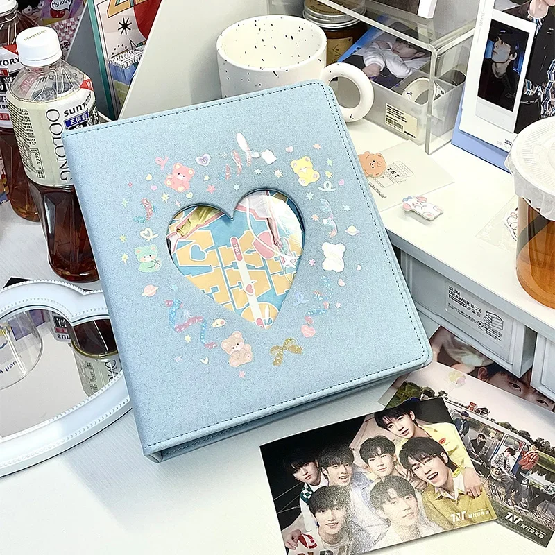 Heart 4Grid A5 Photocard Binder PU Leather 3inch Photo Holder Large Photo Album Korean Idol Photo Collect Book 3hole