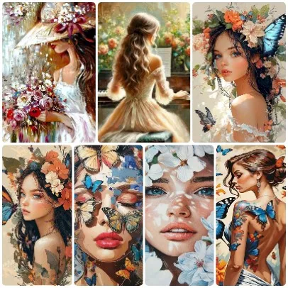 

Dreamy Soft Washed Watercolor Butterfly Floral Maiden Jigsaw Puzzle, Warm Misty Garden Gentle Healing Vibe Kids Room Wall Decor