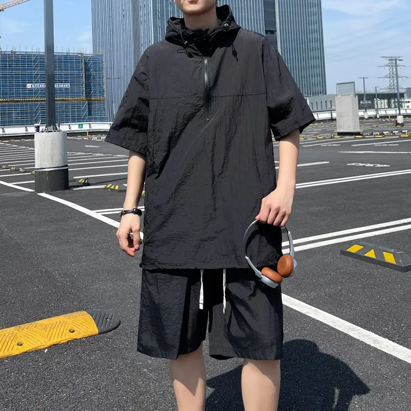 

Men's Casual Sport irt ort Sve Hooded f Zip Summer Faion W-Workwear ort orts Set Youth Teen Apparel