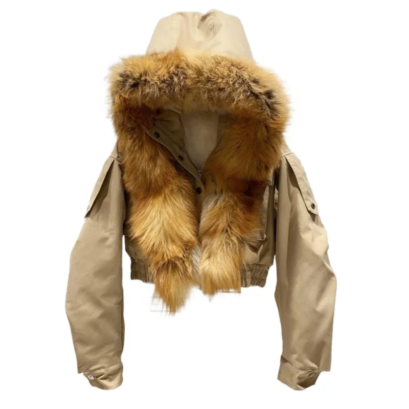 

Winter Popular 2026 Winter New Design with A Large Fur Collar Hat Short Coat and Jacket Women To Keep Warm Temperament Commuting