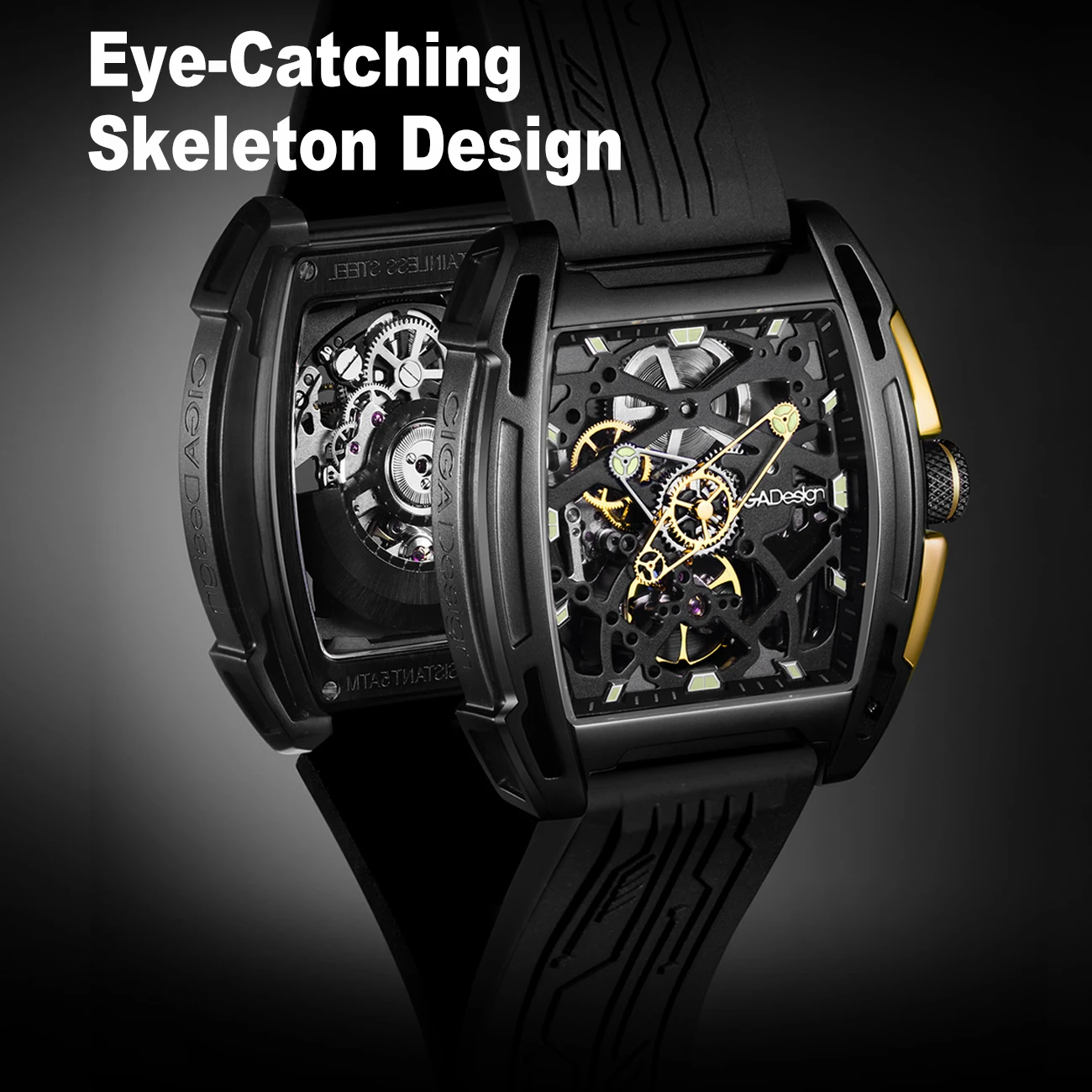 Ciga design leuchtendes skelett automatische uhr männer z serie mode mechanische armbanduhr sapph hire kristall edelstahl gehäuse