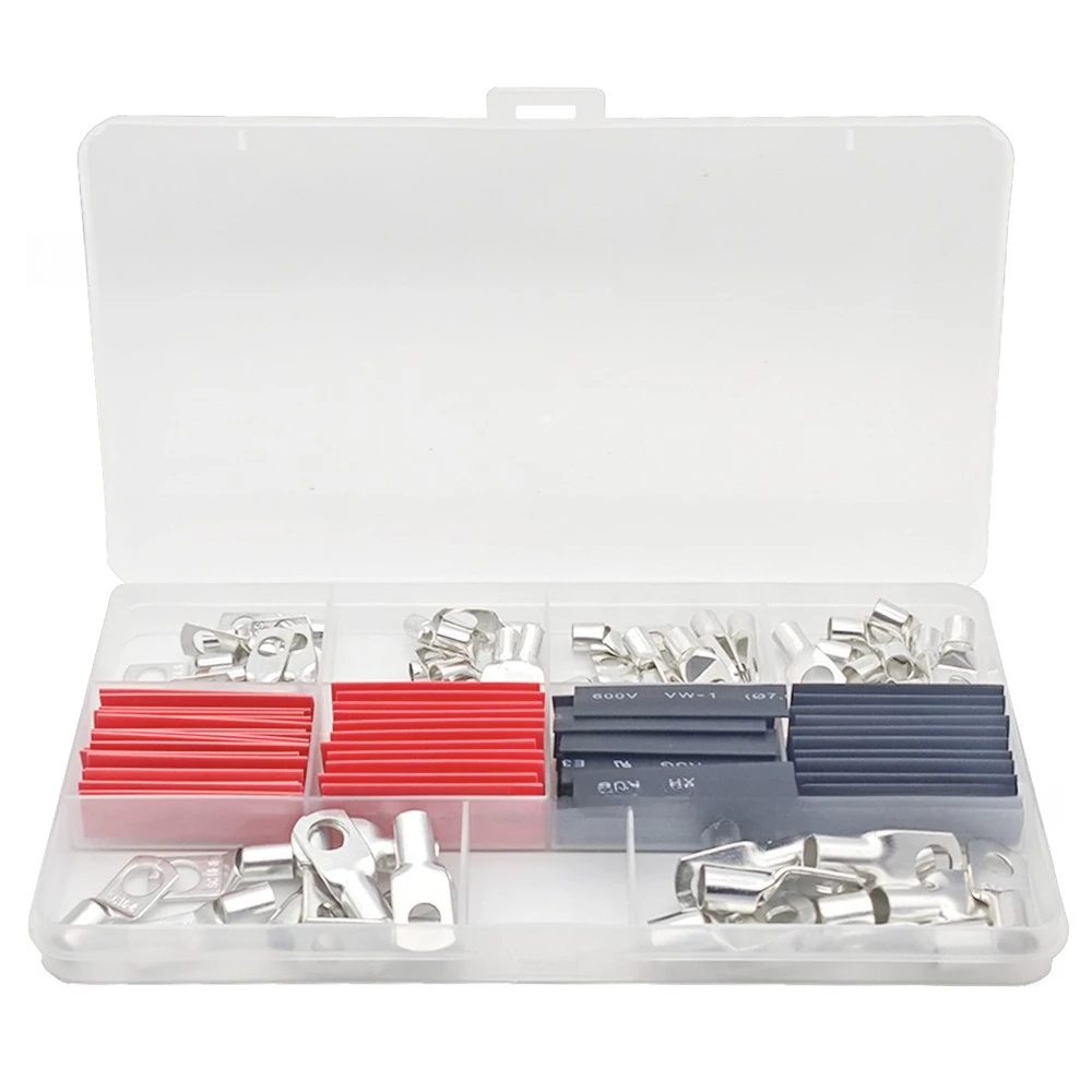 120Pcs SC Copper Cable Lugs Heat Shrink Tubing Kit 60PCS SC Crimp Terminals + 60PCS 3:1 Heat Shrink Tubes Assortment Box