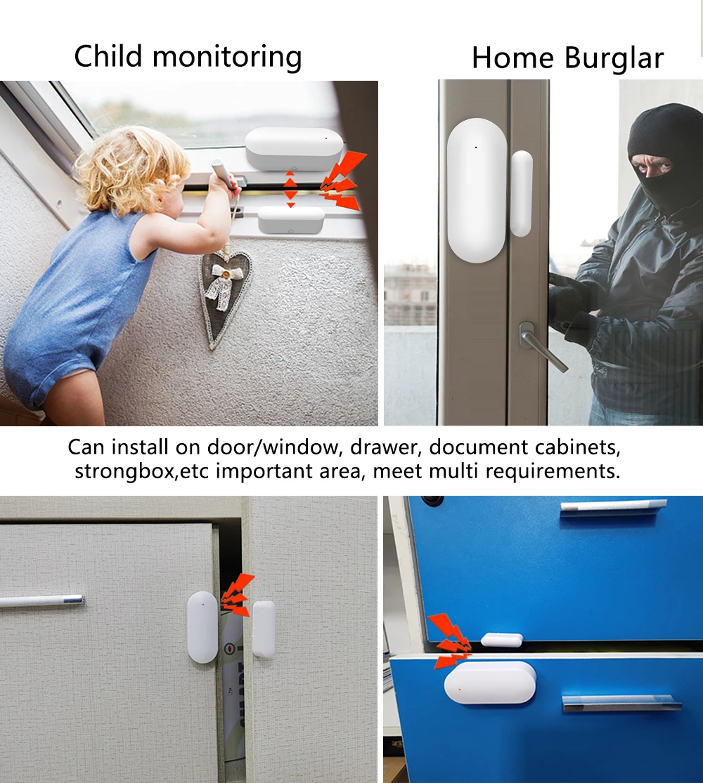 Window Door Sensor for 433MHz Home Security Alarm System Detect Door Open / Close Door Detector