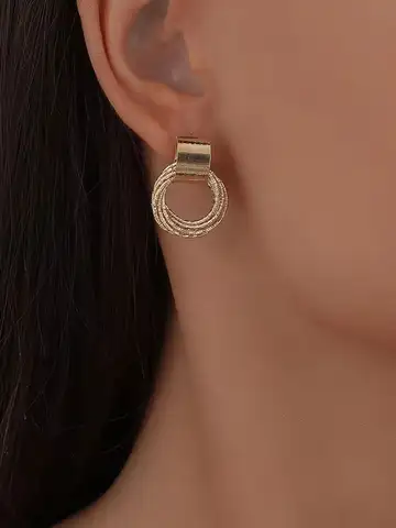 Vintage Metal Round Drop Earrings for Women Trendy Party Geometry Statement Jewelry Multilayer Small Circle Dangle Earrings