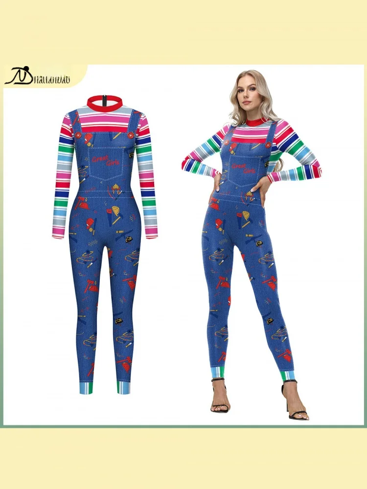 loween Digital Print Performance Suit Jumpsuit Tight Pants Stage Performance Costume Women's Ethnic Faion Polyester