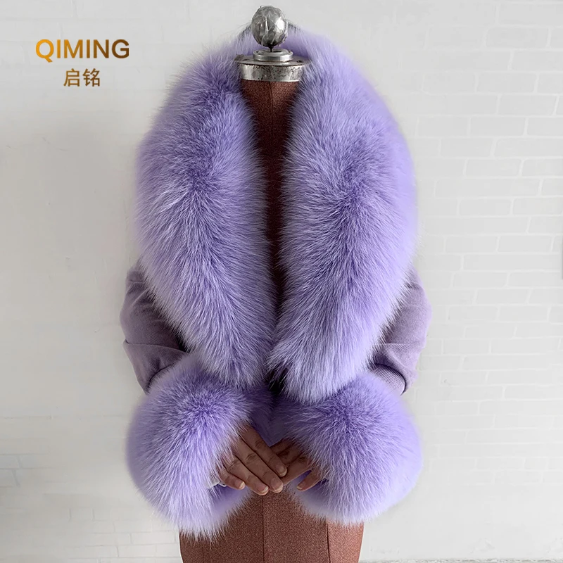 Winter Natural Real Fox Fur Collar Fur Scarf Women Luxury Men Coat Jacket Fur Shawl Fur Cuff Set Warmer Fur Shawls Wraps Scarves