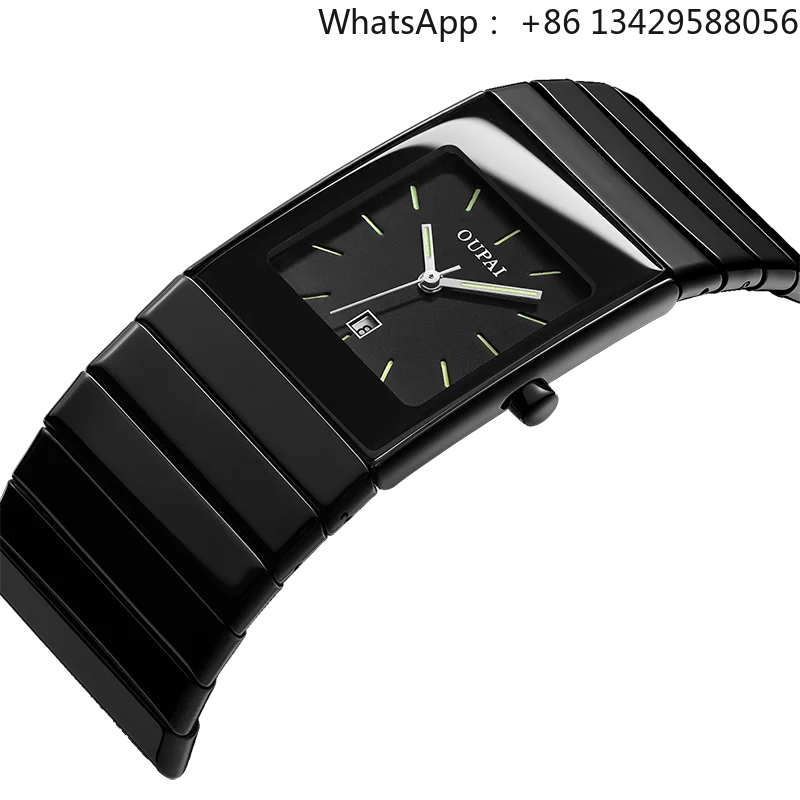 Square Black Ceramic Watch Man Ultra Thin Business Luminous Waterproof  Rectangle Antique Design Wrist Watch Classic
