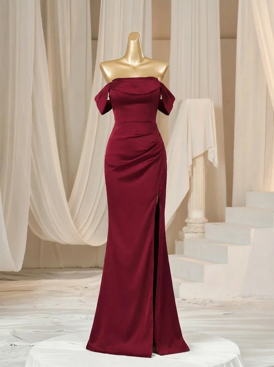 Vestido de noche largo liso y elegante para mujer, vestido ajustado sin mangas con espalda descubierta y abertura alta, vestido de fiesta de gama alta a la moda francesa