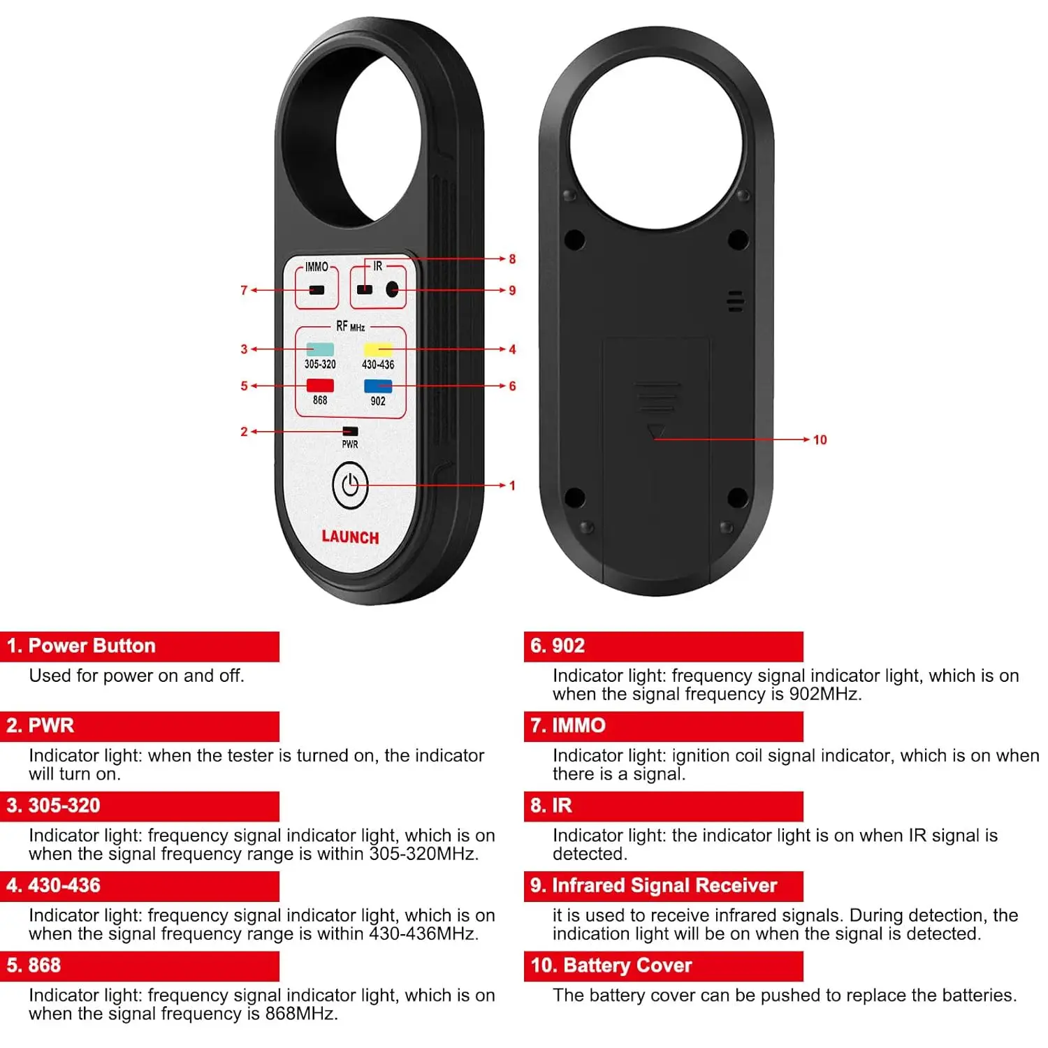 LAUNCH Remote Frequency Tester 315/433/868/902MHz All Car Key Infrared Signal Detection Key Fob Signal Tester