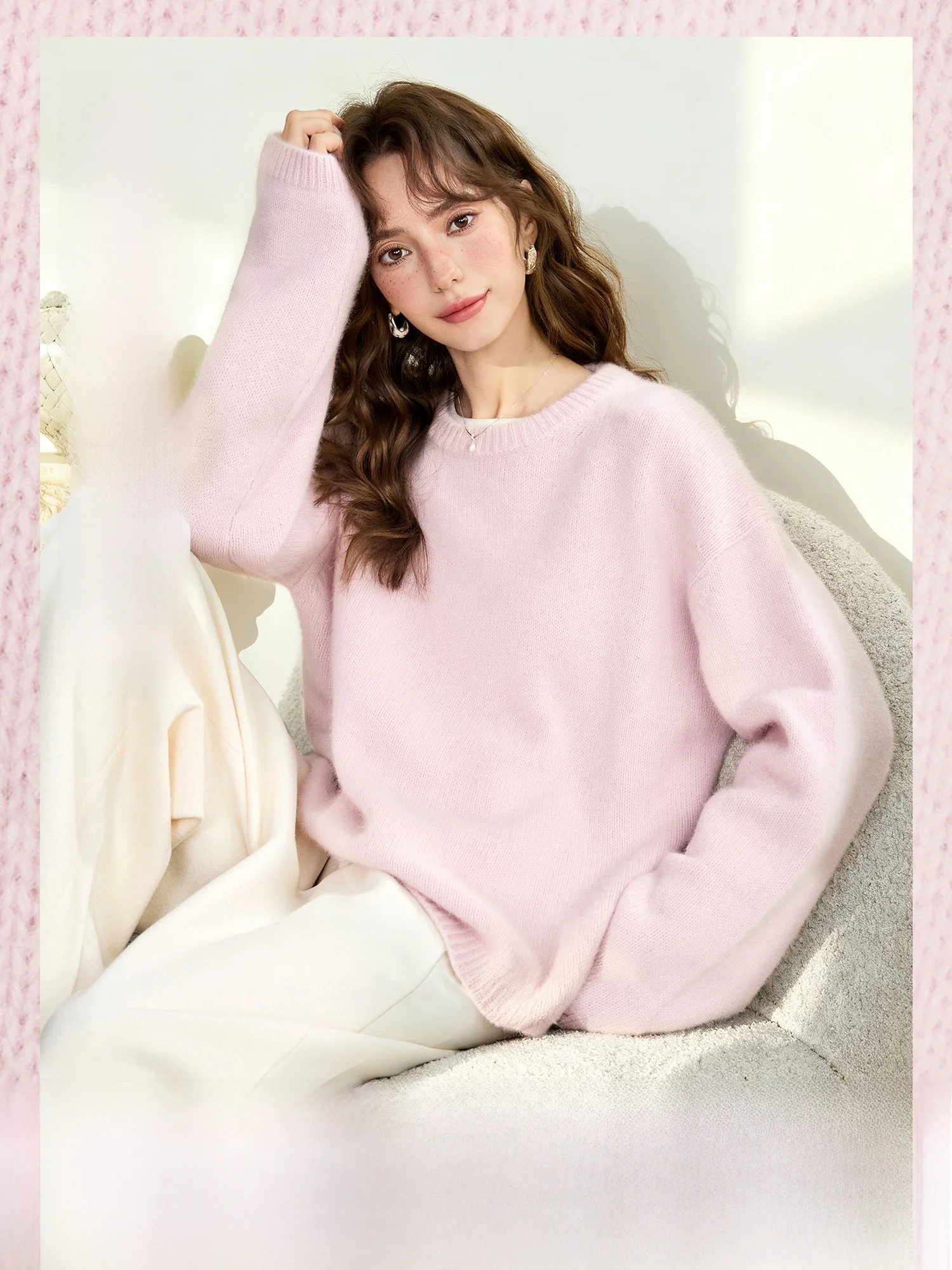 

Autumn Winter Women's Knitted Woolen Sweater Loose Fit round Ne Long Sve Casual Sle Pumpkin Valley Color Tour Bear Velvet