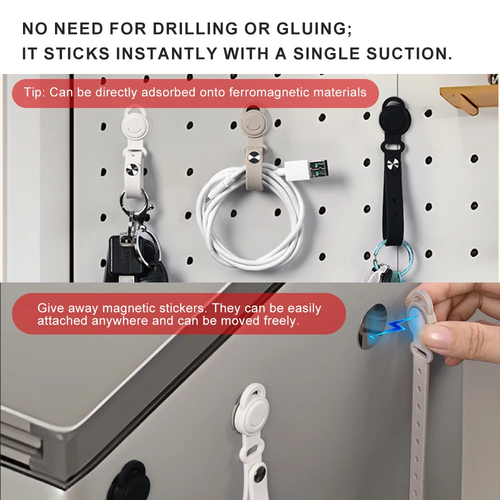 ربطات الكابلات المغناطيسية - منظم سلك السيليكون القابل لإعادة الاستخدام مع فتحات إبزيم، وأشرطة إدارة الكابلات المرنة لكابلات البيانات