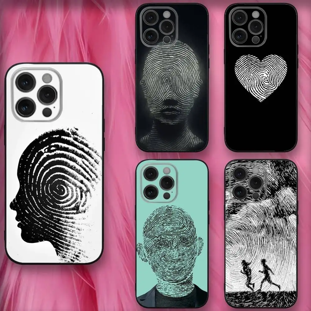 

Art F-Fingerprint Phone Case For iPhone 16,se4,15,14,13,12,11,Pro,X,XS,Max,XR,Plus,Mini Soft Black Cover