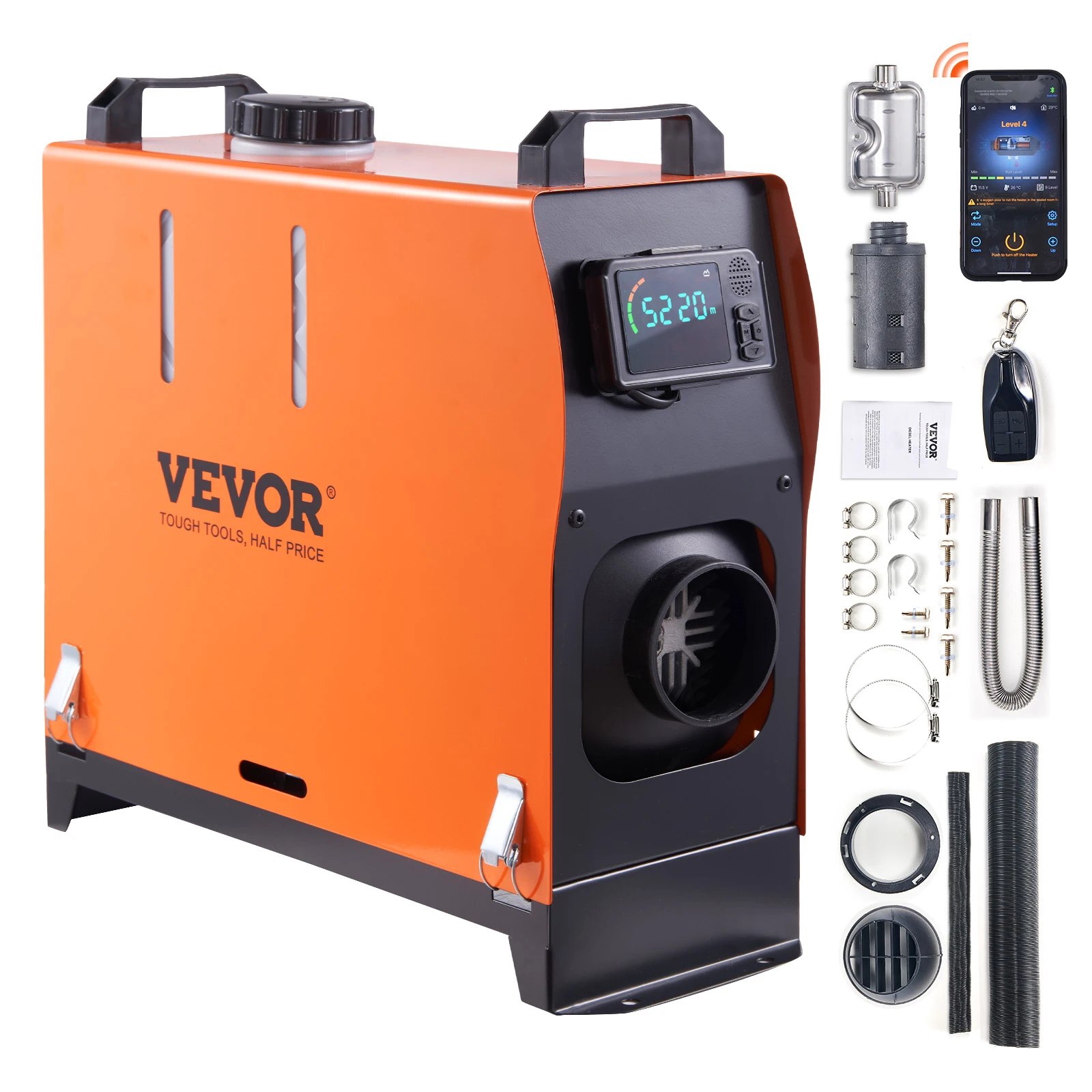 VEVOR 5KW Diesel Air Heater, Bluetooth App Control All-on-one Diesel Heater with Remote Control and LCD, Portable Parking Heater