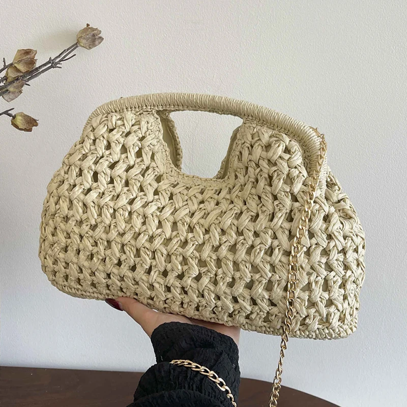 

Fashion Women Weave Chain Shoulder Bag High Quality Ladies Straw Handbags Crossbody Bags Casual New Female Beach Messenger Bag