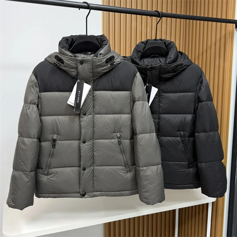 

Мужская утепленная пуховая куртка с капюшоном, белая, из натурального пуха, для полярных регионов, короткое пальто, цветной блок, для активного отдыха, теплая